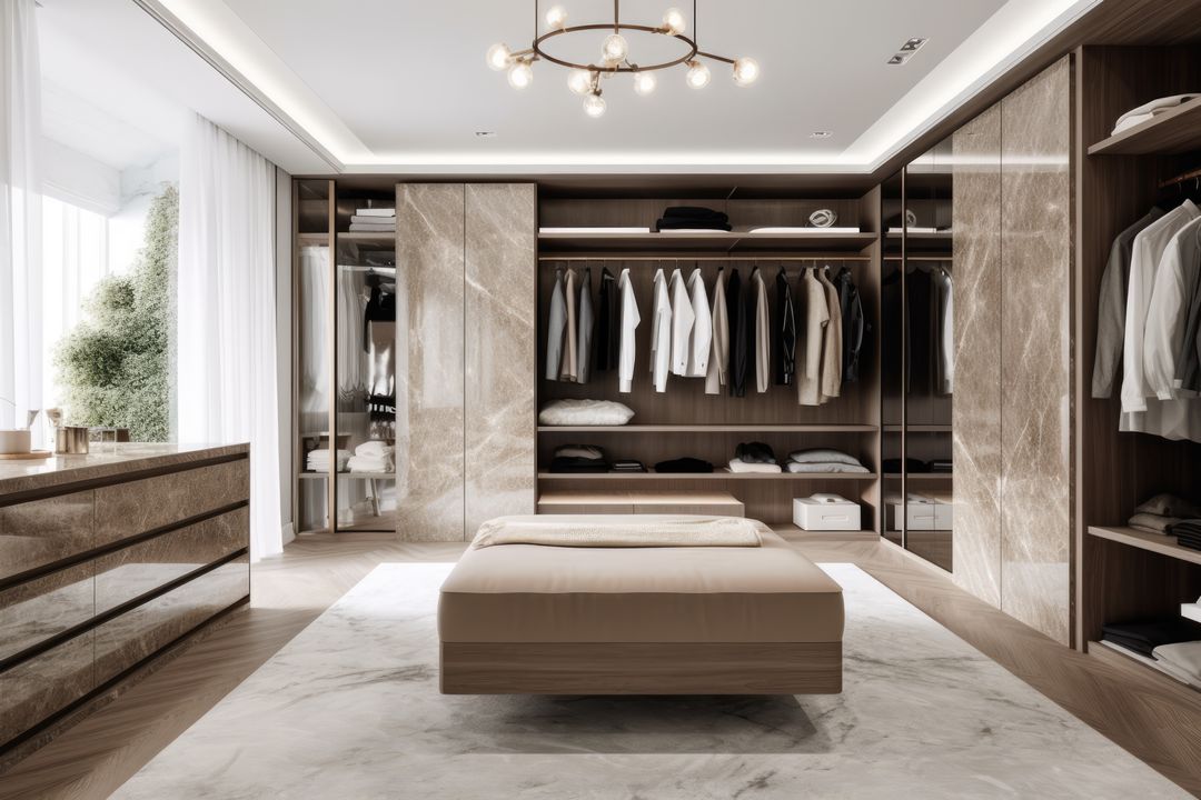 Luxurious Marble-Themed Walk-In Closet with Elegant Lighting - Free Images, Stock Photos and Pictures on Pikwizard.com