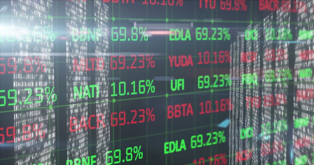 Stock Ticker with LED Display Board Showing Changing Rates