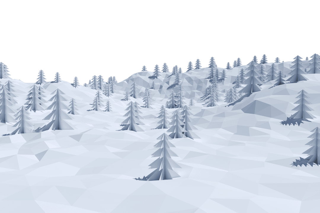 Low Poly Snowy Winter Landscape with Trees Transparent