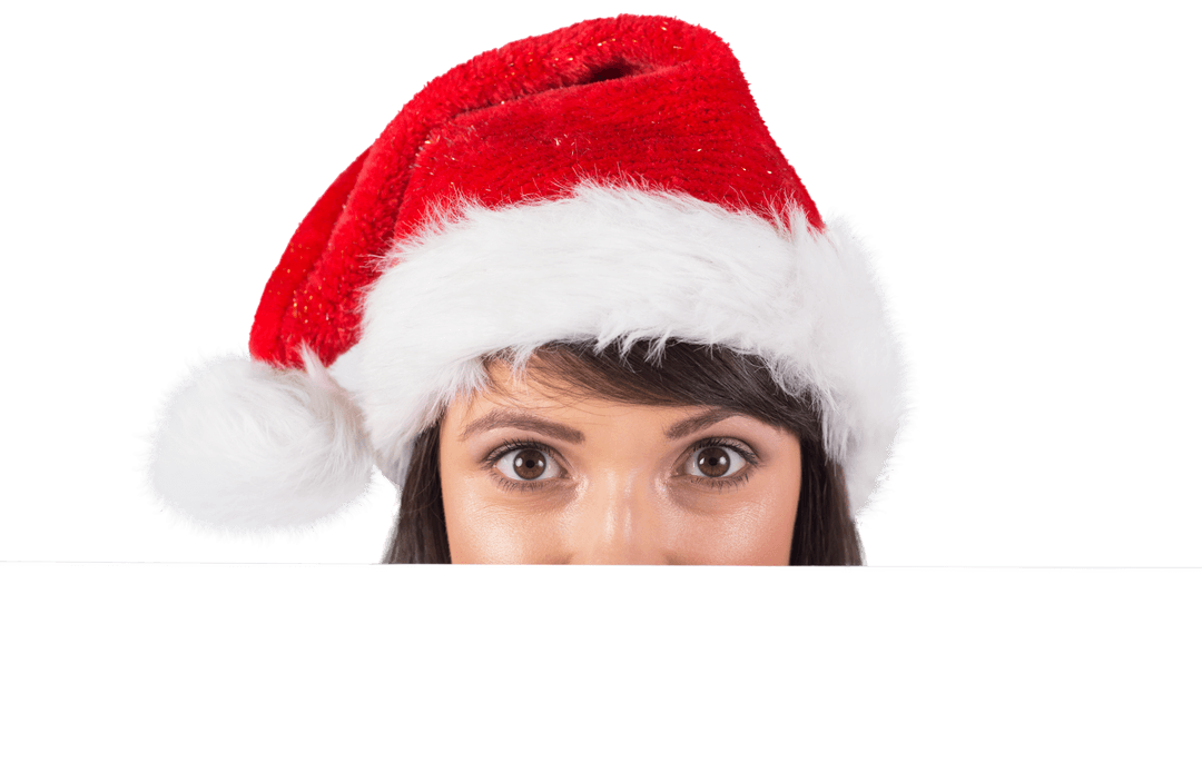 Close-Up of Woman in Santa Hat over Transparent Background