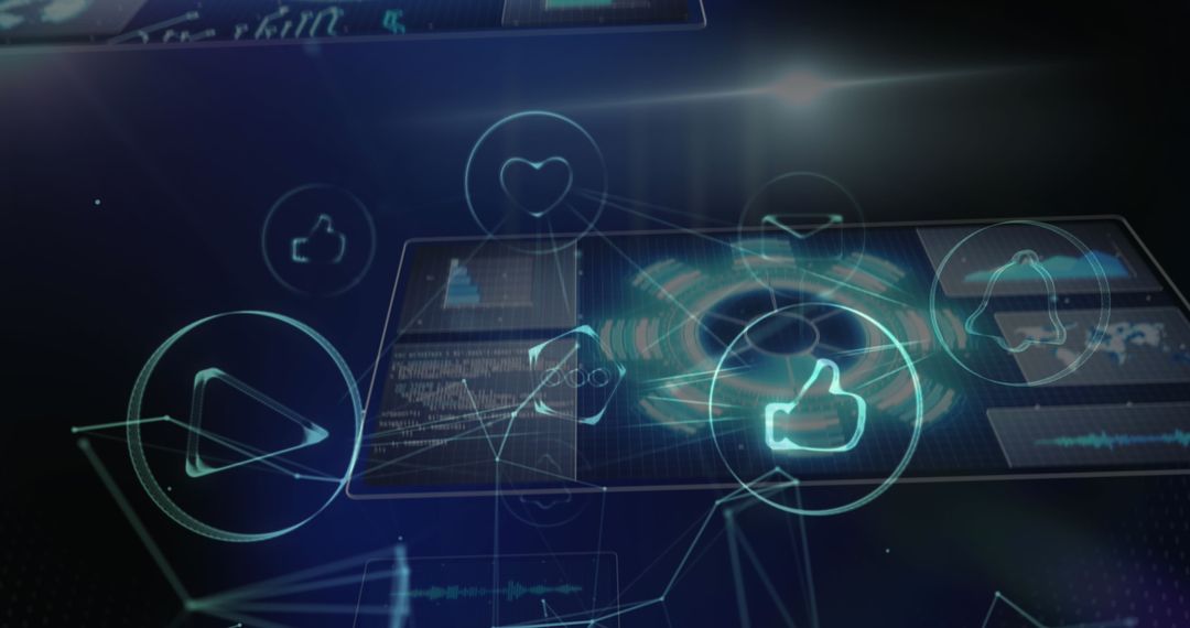 Digital Interface with Data Icons and Global Connections