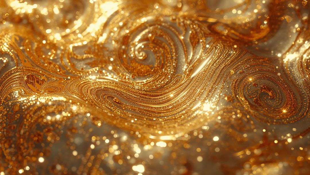 Abstract Swirling Metallic Gold Fluid with Shimmering Highlights
