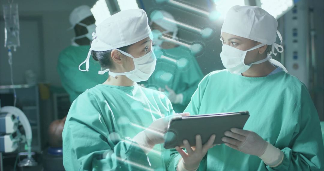 Surgeons Analyzing Data with Tablet in Operating Room