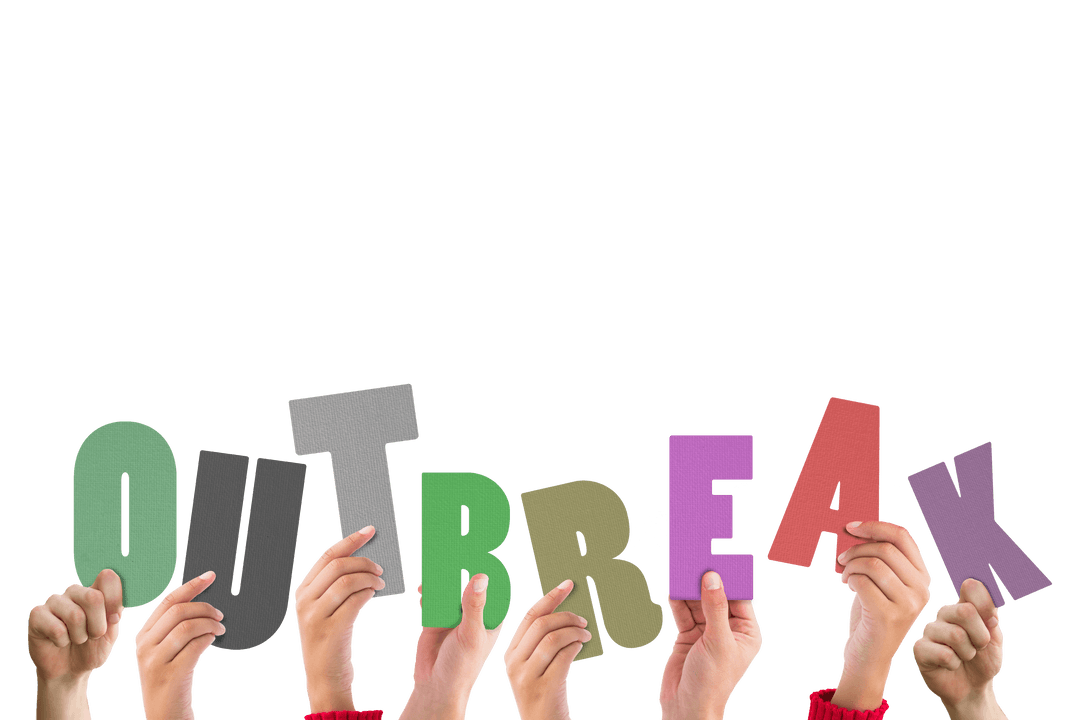 Hands Holding Outbreak Letters on Transparent Background