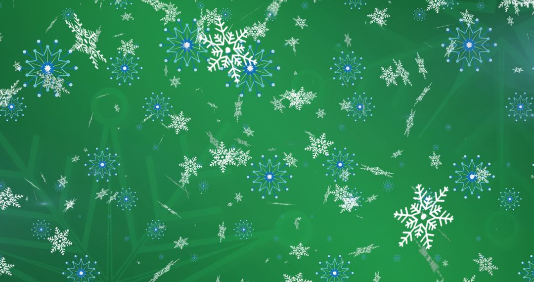 Falling Snowflakes on Green Holiday Background