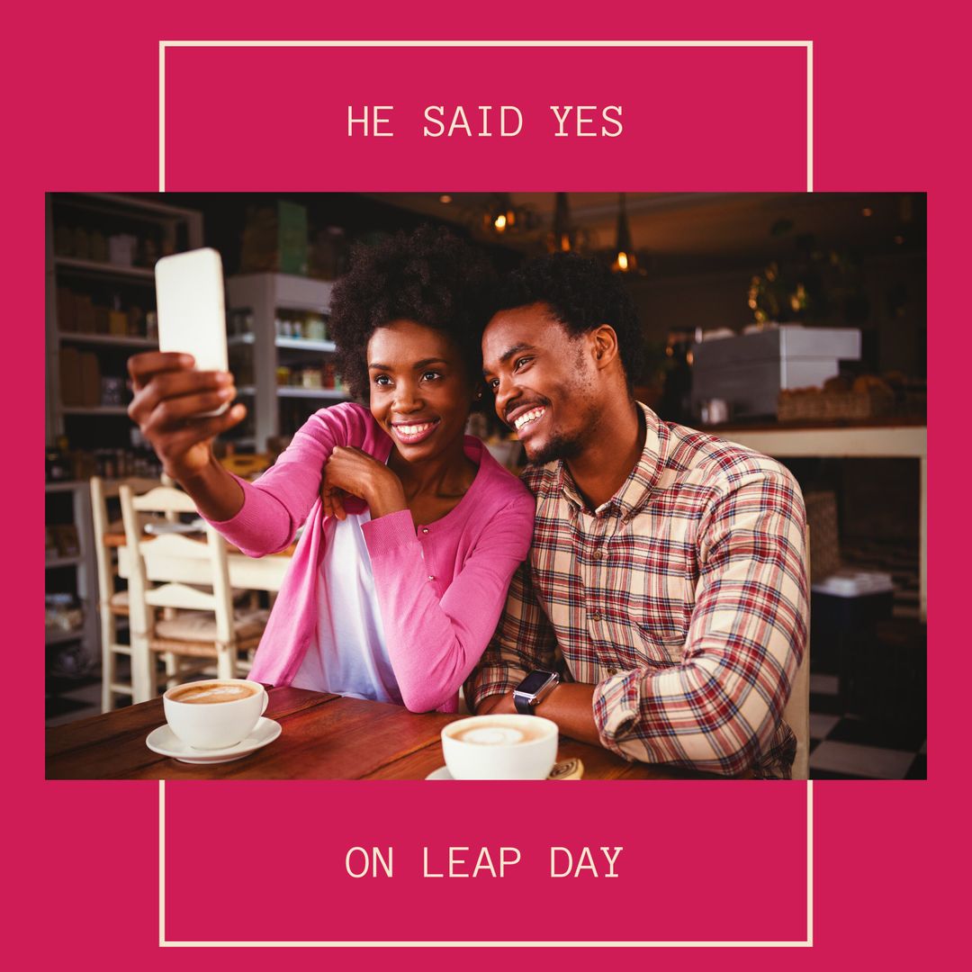 Joyful Couple Selfie Celebrating Unique Love Proposal on Leap Day