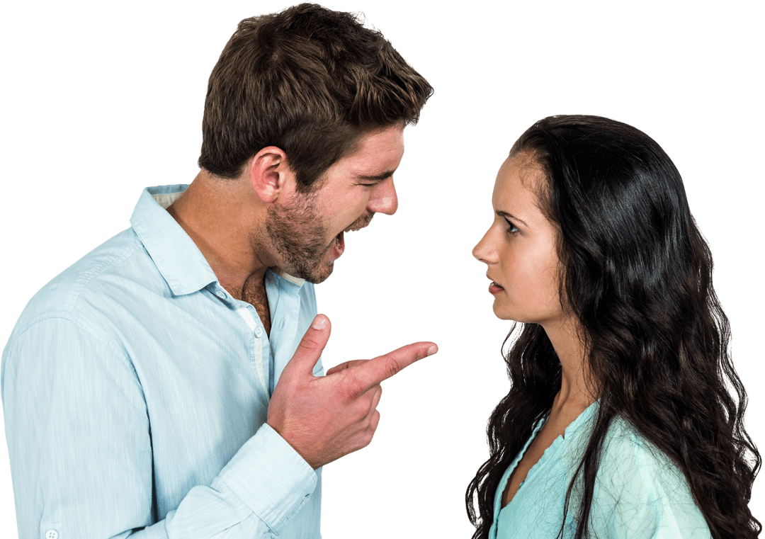 Transparent Man Shouting at Woman in Conflict Situation