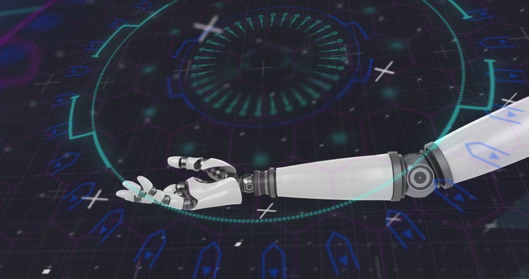 Futuristic Robotic Arm with Digital Interface Graphics