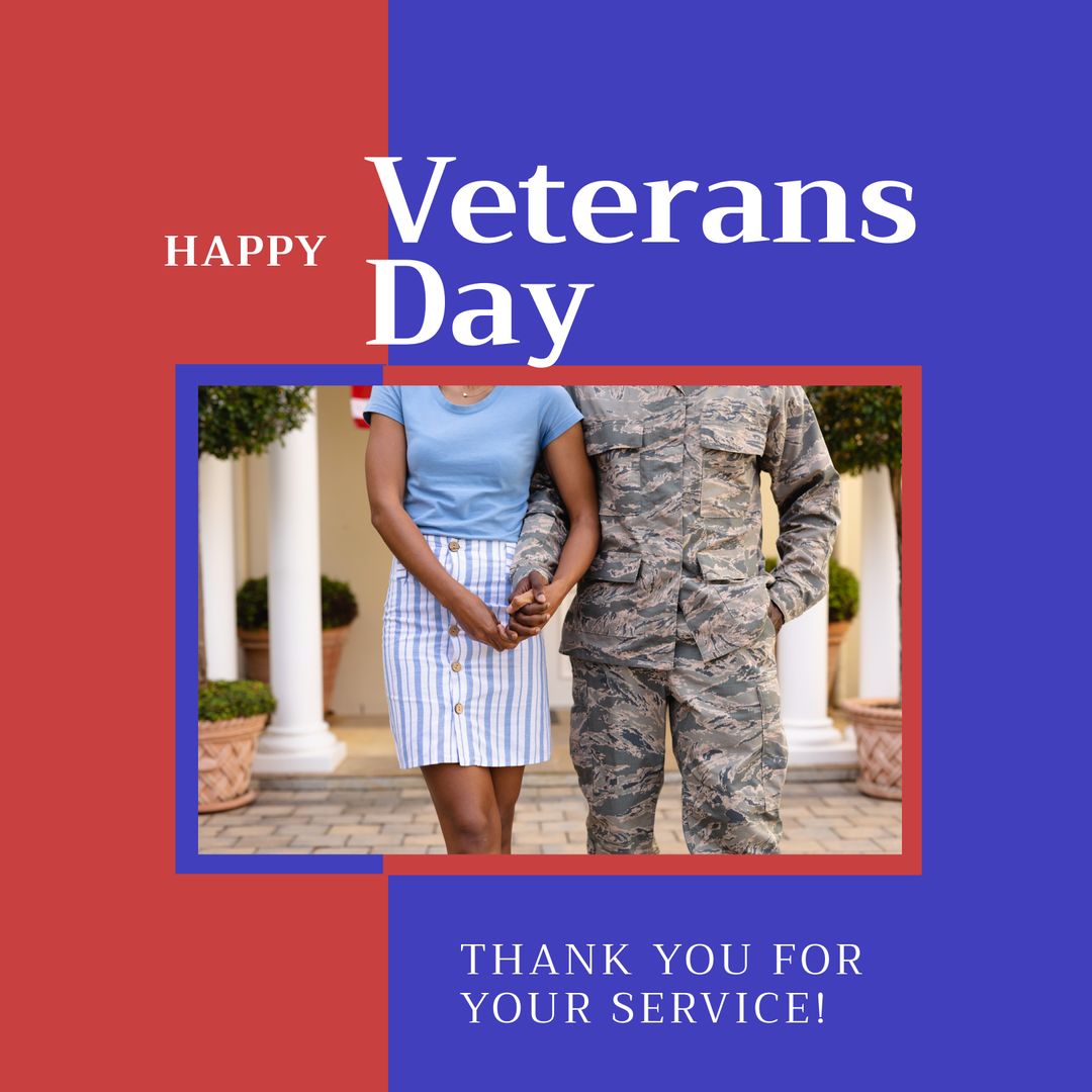 Celebration of Veterans Day with Soldier and Partner Displaying Gratitude