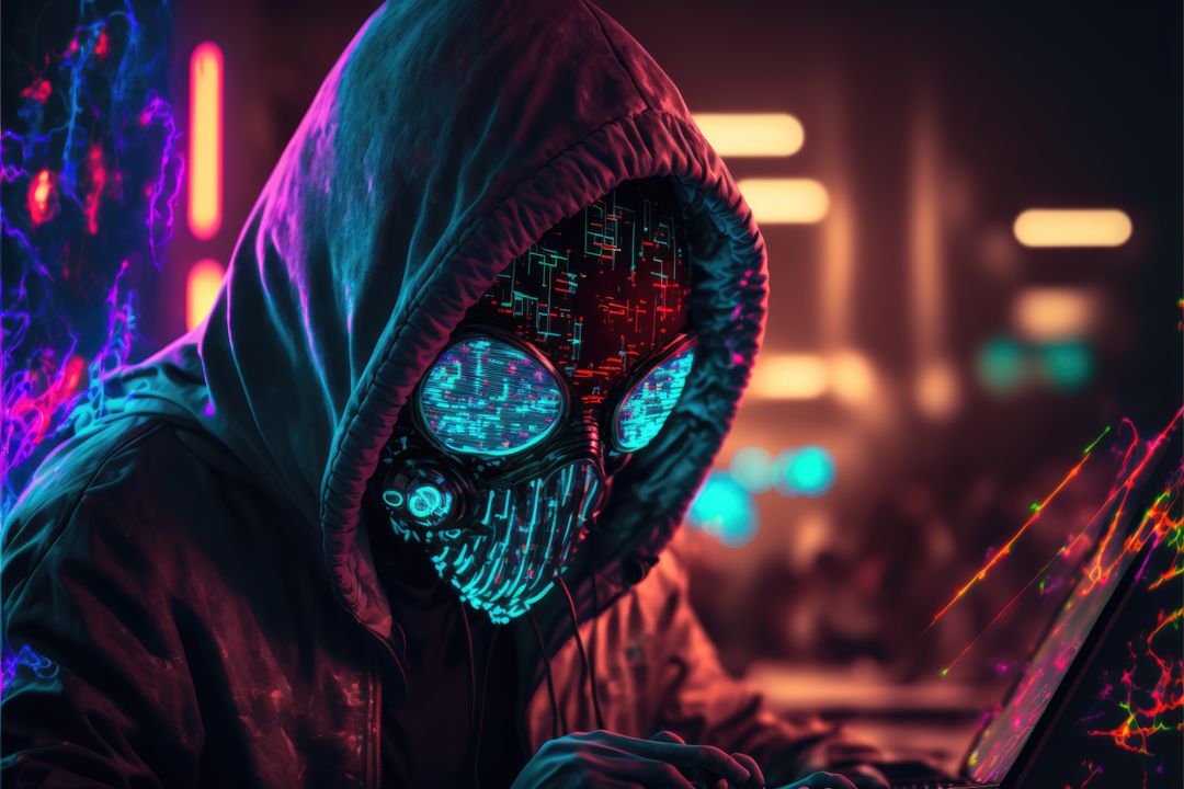 Cyberpunk Hacker with Neon LED Mask in Futuristic Cityscape - Free Images, Stock Photos and Pictures on Pikwizard.com
