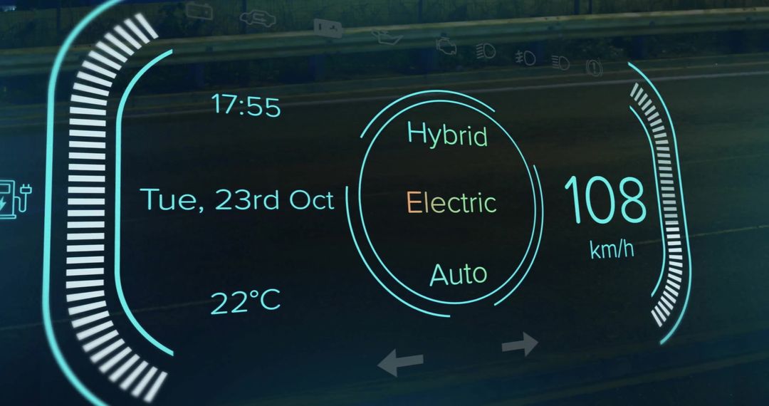 Futuristic Digital Car Dashboard Display Over Highway
