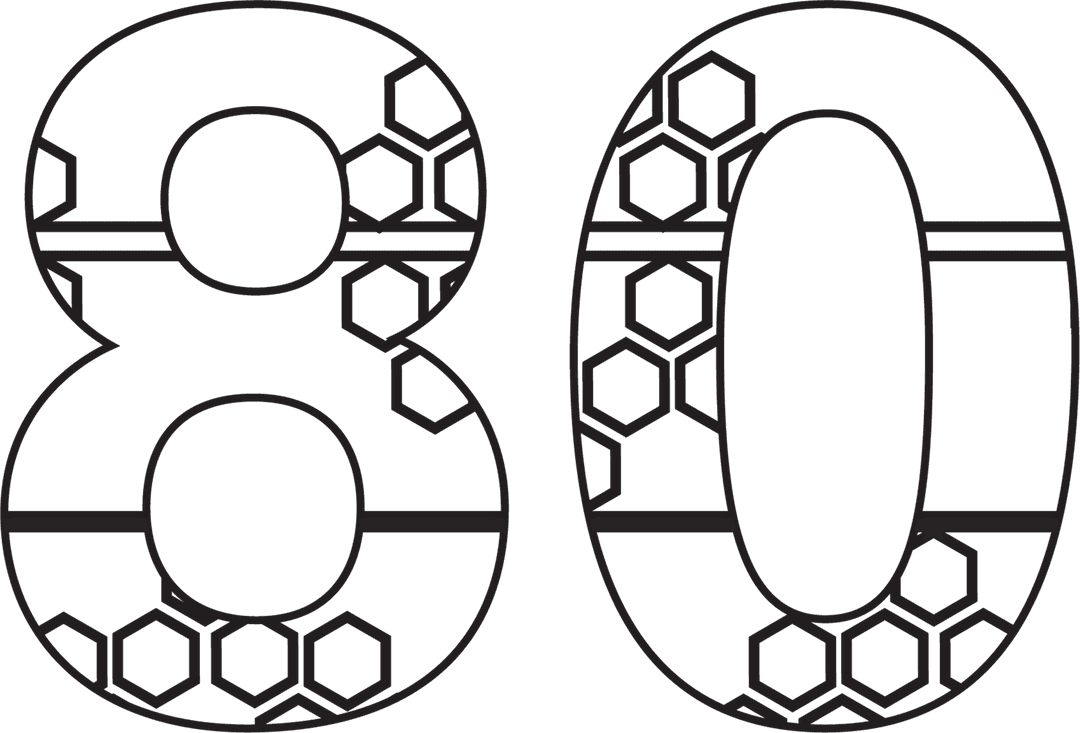 Number 80 with Decorative Pattern on Transparent Background