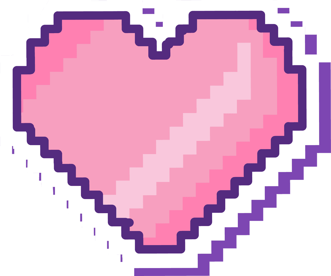 Pixel Art Heart Icon on Transparent Background with Purple Outline