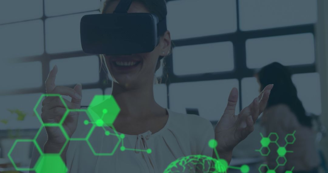 Businesswoman Engaging with Virtual Reality and Futuristic Technology