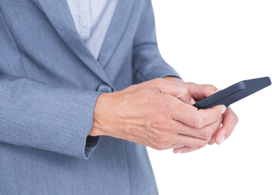 Transparent Businesswoman Using Smartphone in a Professional Suit