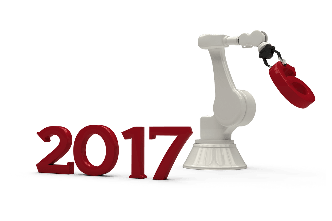 Robot Hand Holding Letter 'Y' of Number 2017 Transparent