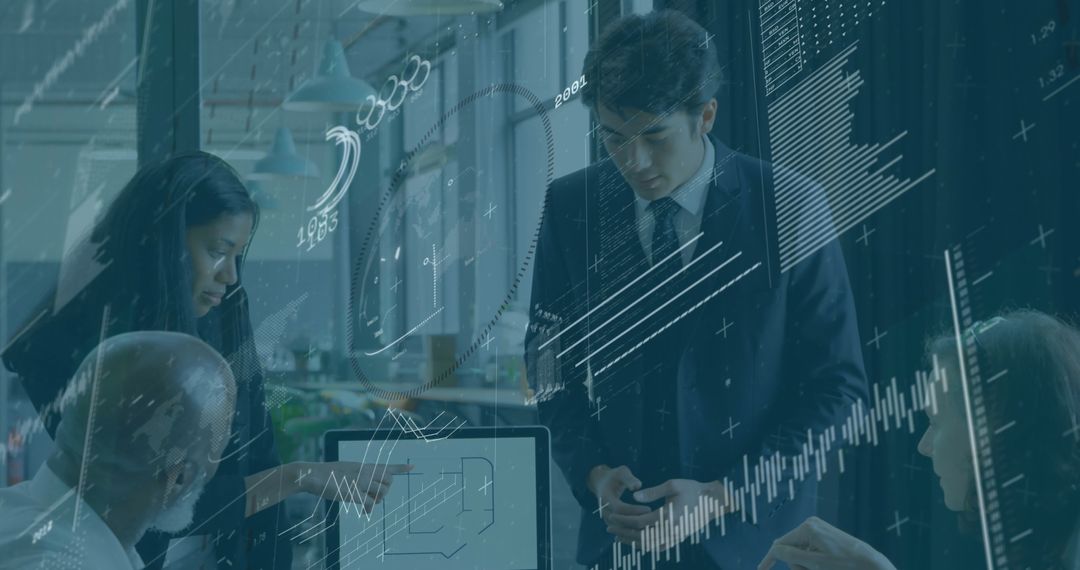 Executives Analyzing Data with Digital Interface in Modern Office