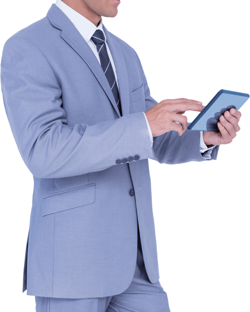 Caucasian Businessman Engaging with Tablet Tech Transparent Background