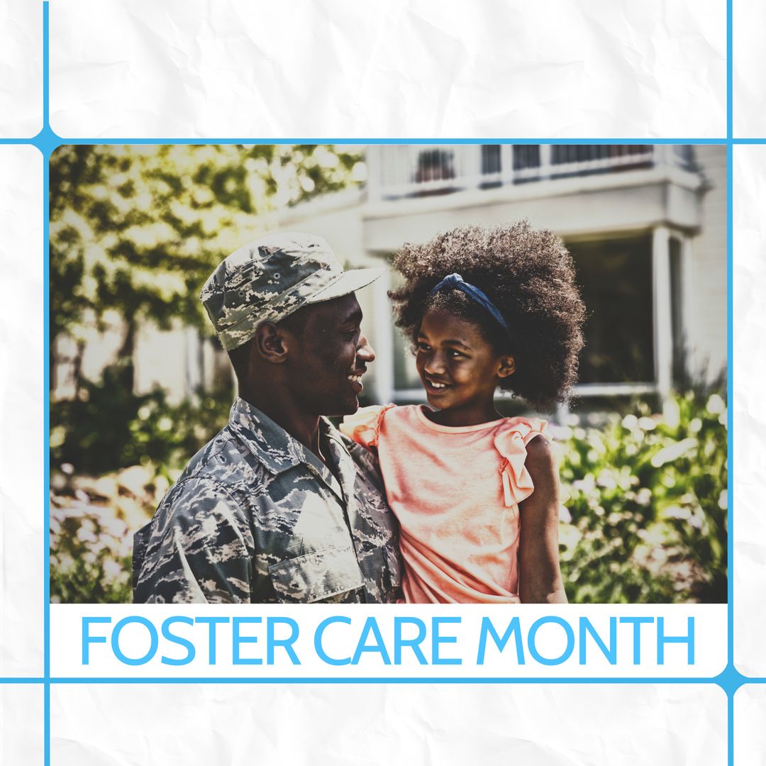 African American Soldier Reuniting with Daughter in Garden