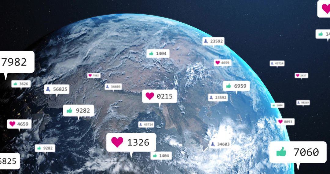 Planet Earth Rotating in Space with Social Media Notification Bubbles