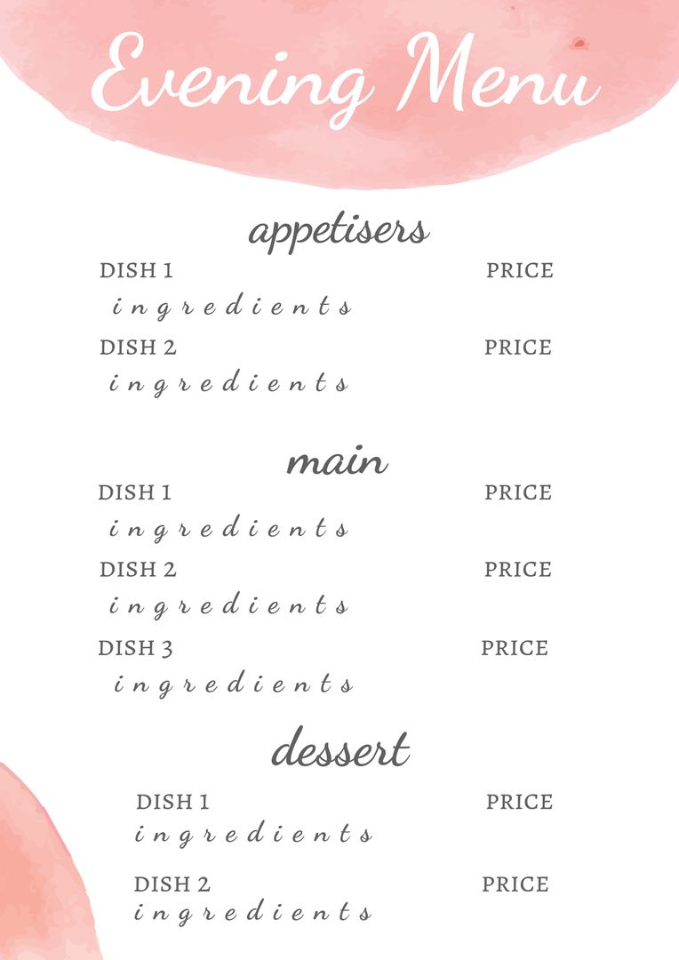 Elegant Pink Menu Template for Weddings and Special Events - Download Free Stock Templates Pikwizard.com