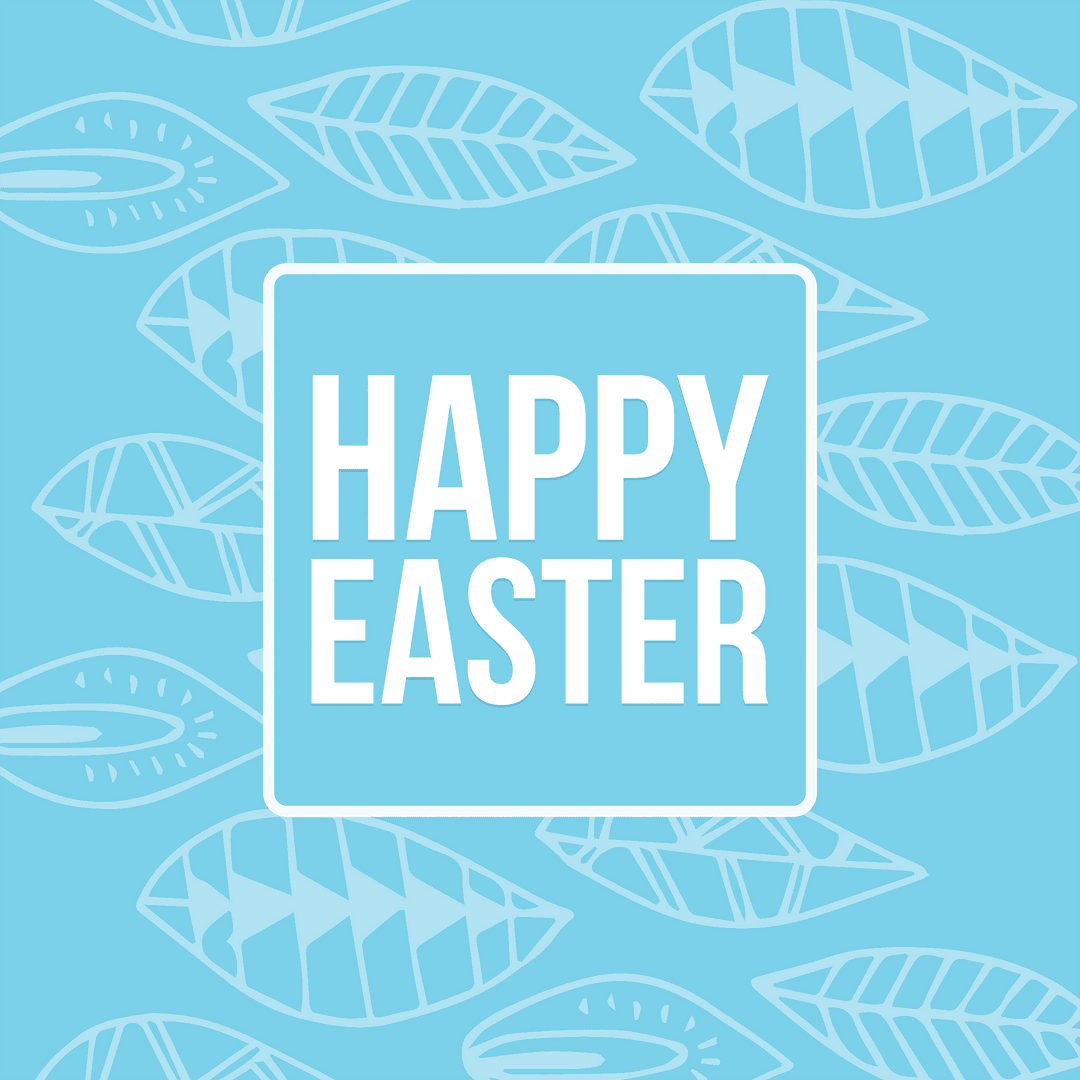 Happy Easter Text on Transparent Background with Decorative Leaves