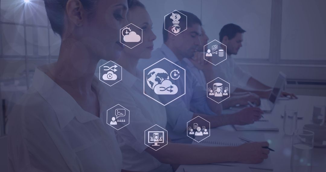 Business Team Engaging with Global Digital Network Graphics