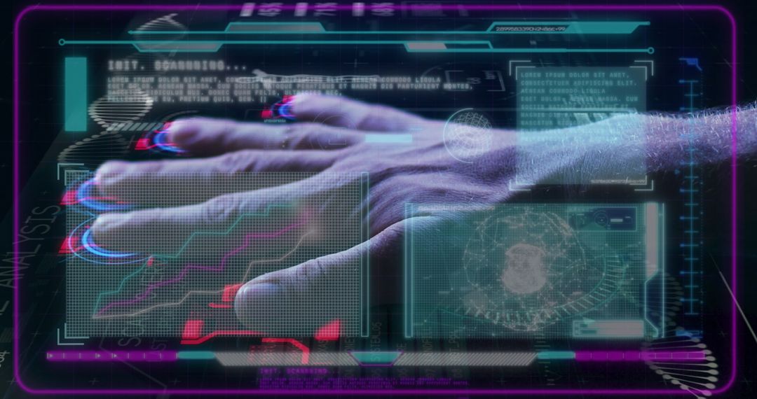 Human Hand Interacting with Futuristic Digital Interface