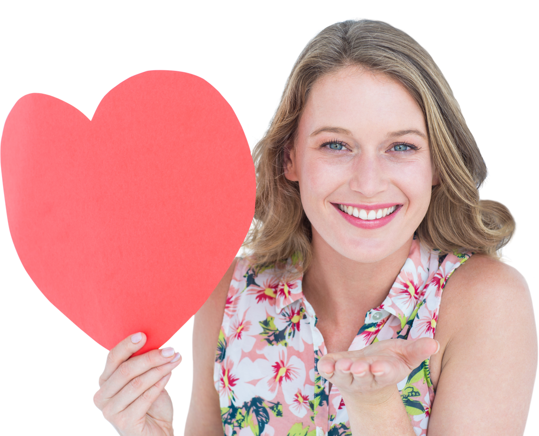 Smiling Woman Holding Transparent Heart Card Blowing Kiss - Download Free Stock Images Pikwizard.com