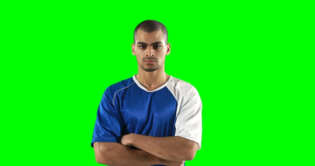 Serious Athlete in Blue Sports Shirt on Green Chroma Key Background - Free Images, Stock Photos and Pictures on Pikwizard.com