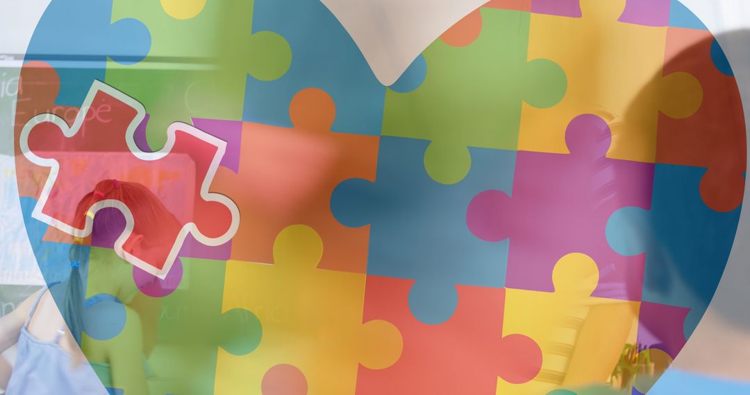 Multicolored Puzzle Heart Symbolizing Autism Awareness with Children
