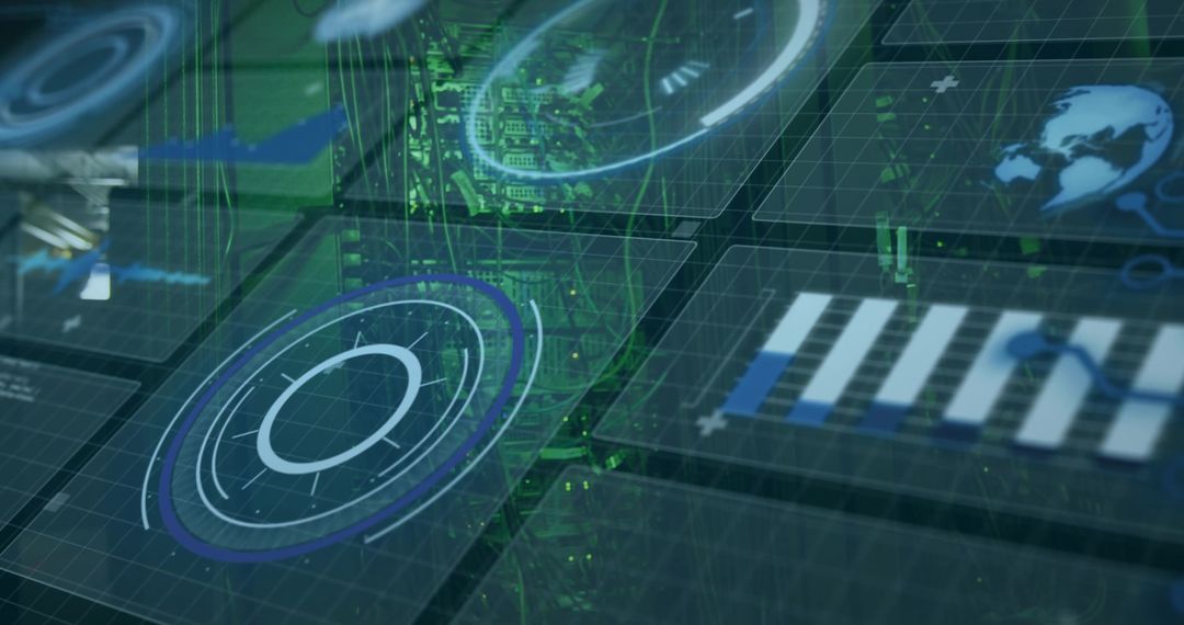 Displaying holographic data panels in 3D command dashboard with radar HUD and analytics