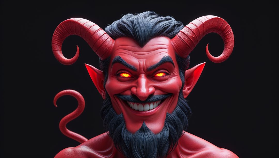 Intriguing satan bust with spiral horns and glowing eyes