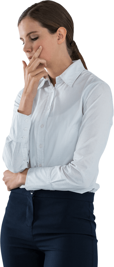 Thoughtful Transparent Businesswoman in Undecided Pose