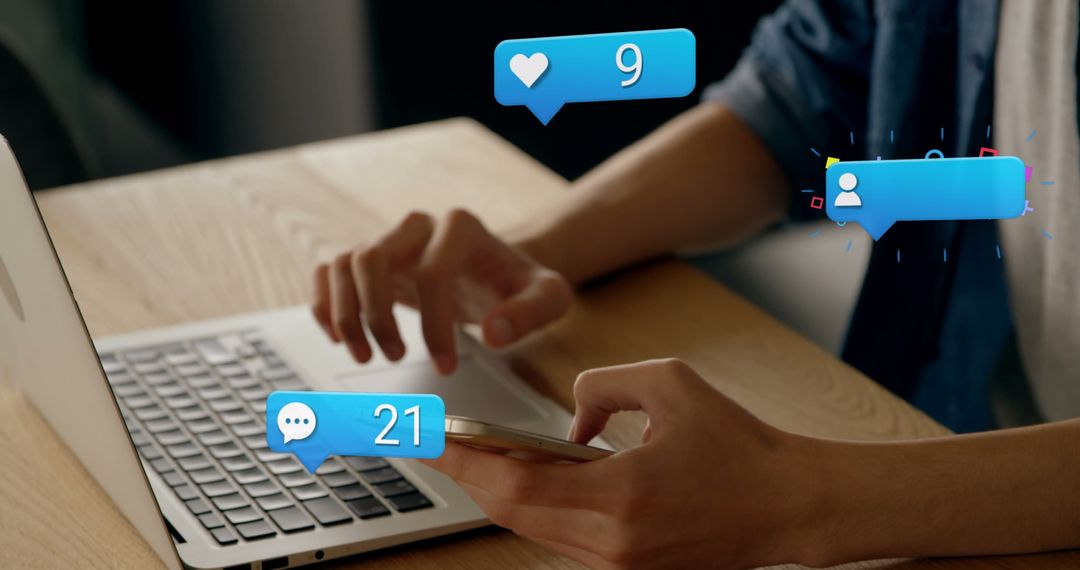 Person Engaging with Social Media Notifications on Devices