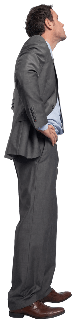 Transparent Confident Businessman Staring Upward in Suit