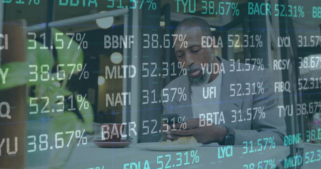 Businessman Analyzing Stock Figures on Smartphone