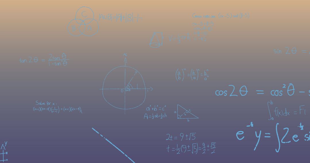 Mathematical Equations on Blue Background Featuring Diagrams