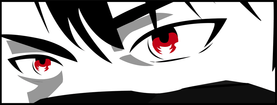 Close-up Anime Red Flame Eyes on Transparent Background