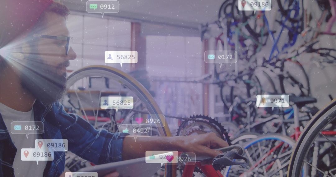 Bicycle Mechanic Inspecting Wheel in Modern Workshop