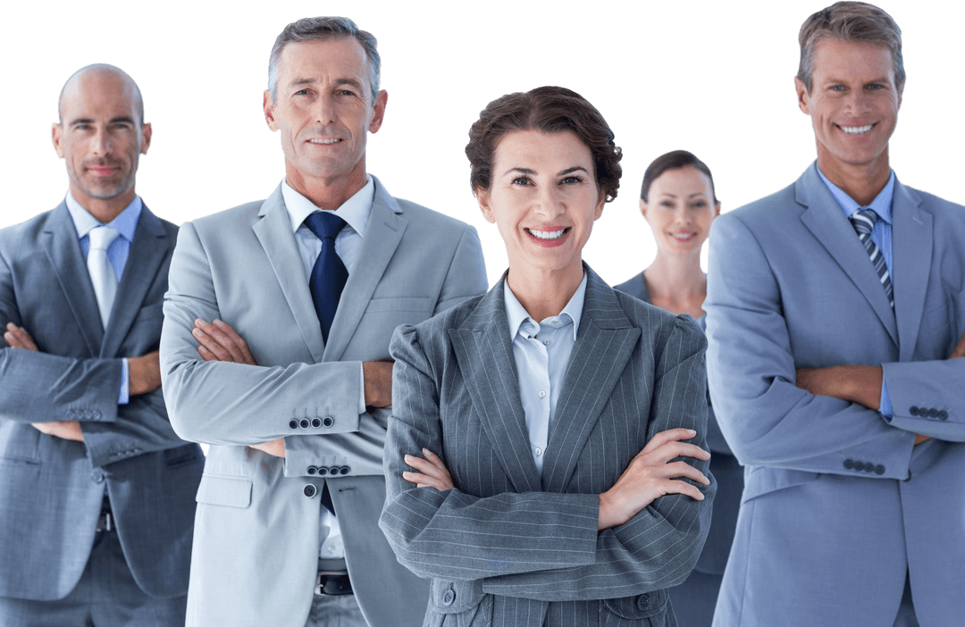 Confident Business Team Standing with Arms Crossed on Transparent Background