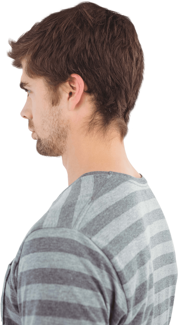 Transparent Side View of Pensive Young Man with Striped Shirt