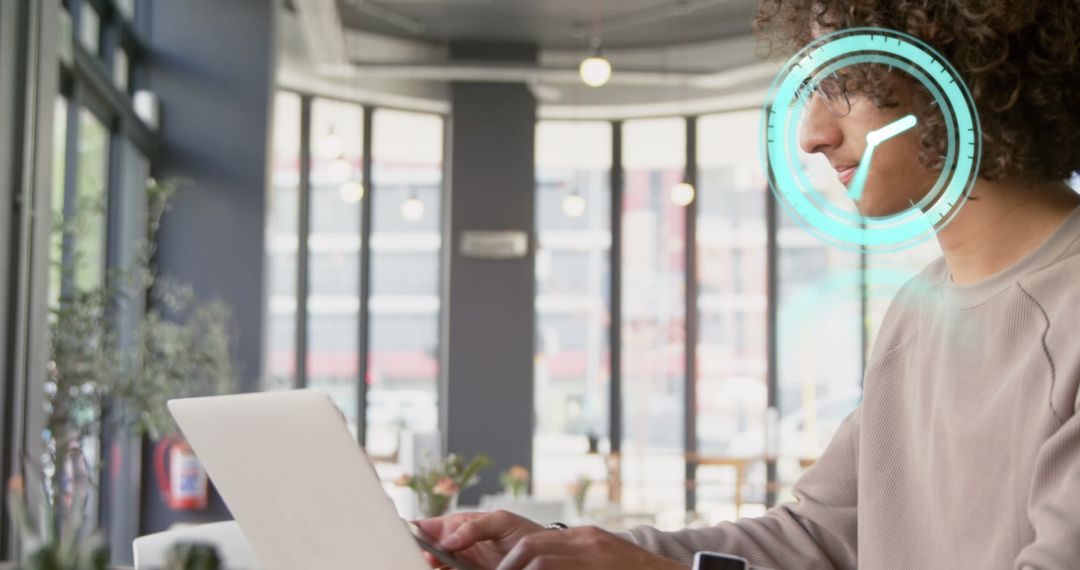 Futuristic Concept with Digital Clock Over Businessman Typing