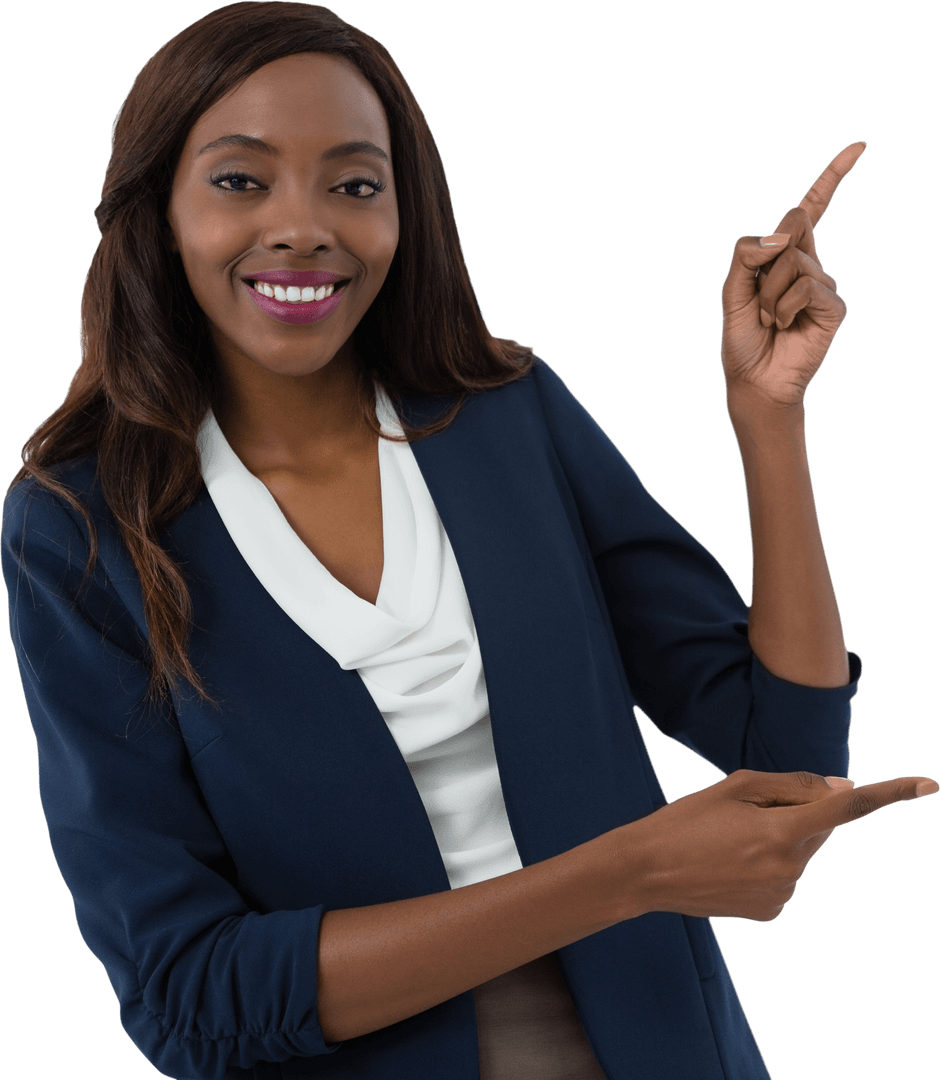 Transparent Background Businesswoman Smiling and Gesturing Upward