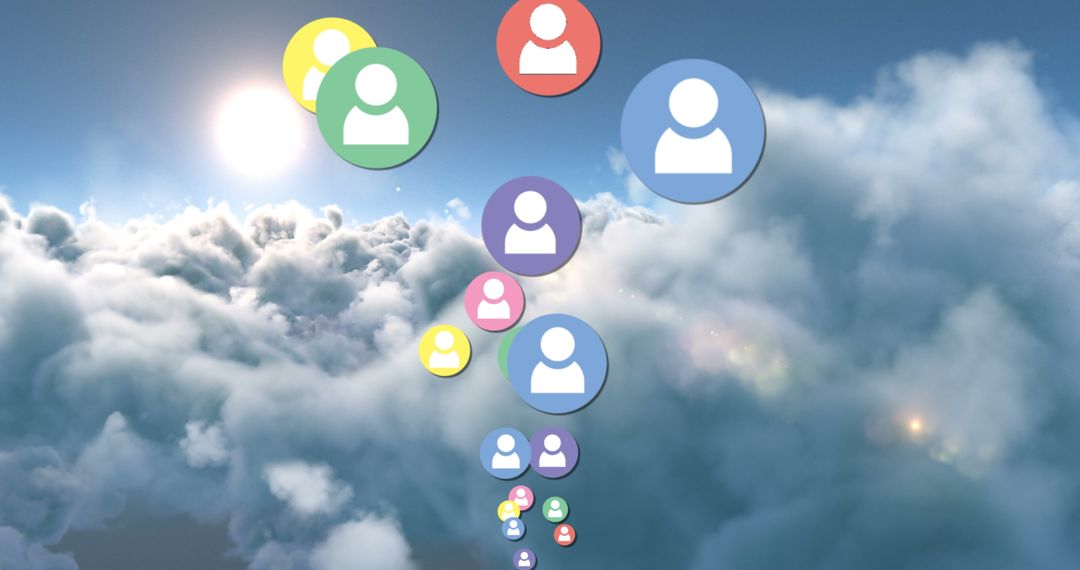 Colorful User Icons Floating Above Clouds Highlighting Online Connectivity