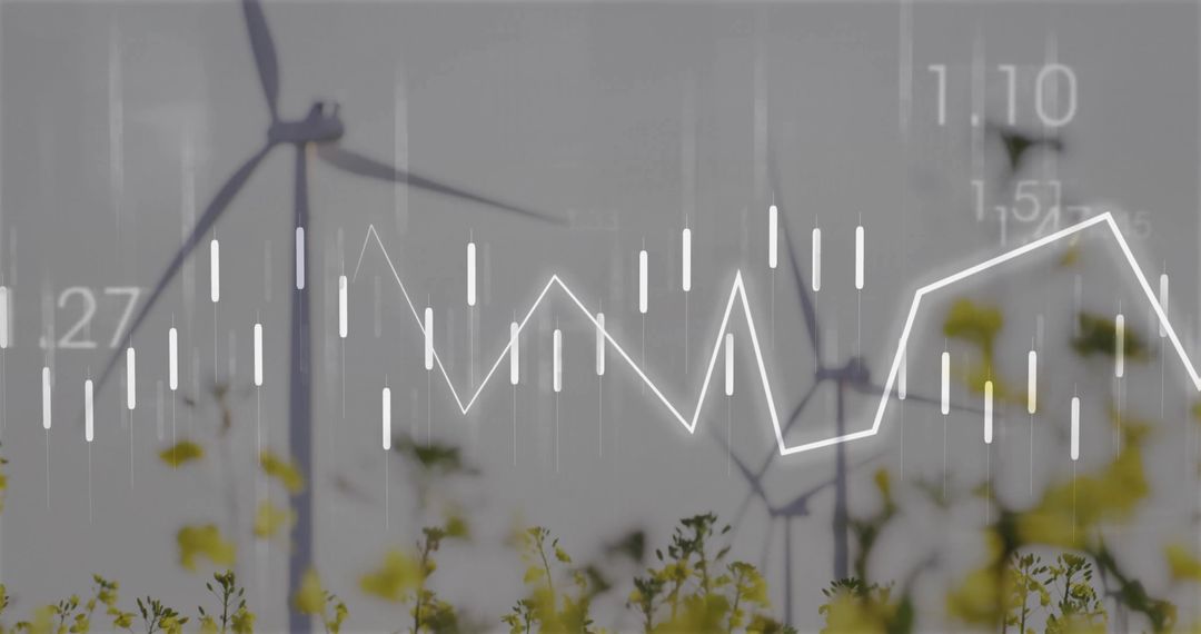 Wind Turbines and Graphs Symbolizing Financial and Renewable Energy Growth