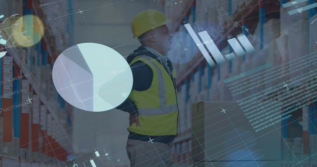 warehouse worker analyzing data with digital graph overlays - Free Images, Stock Photos and Pictures on Pikwizard.com