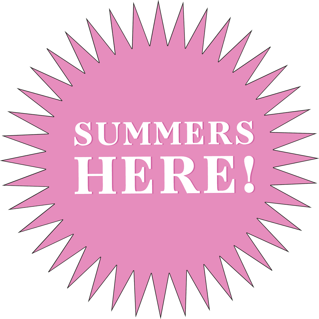 Transparent Pink Starburst Badge with 'SUMMERS HERE' Text
