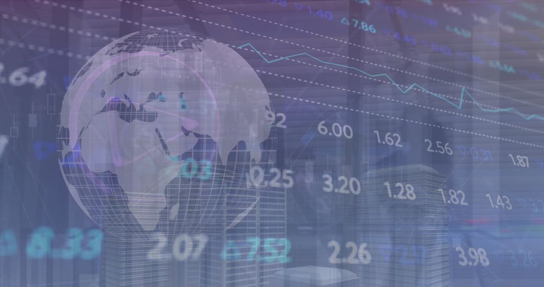 Futuristic Stock Market Data with Digital Globe Overlay