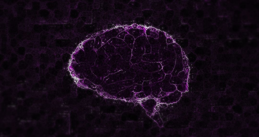 Glowing Digital 3D Brain in Purple Light Effect